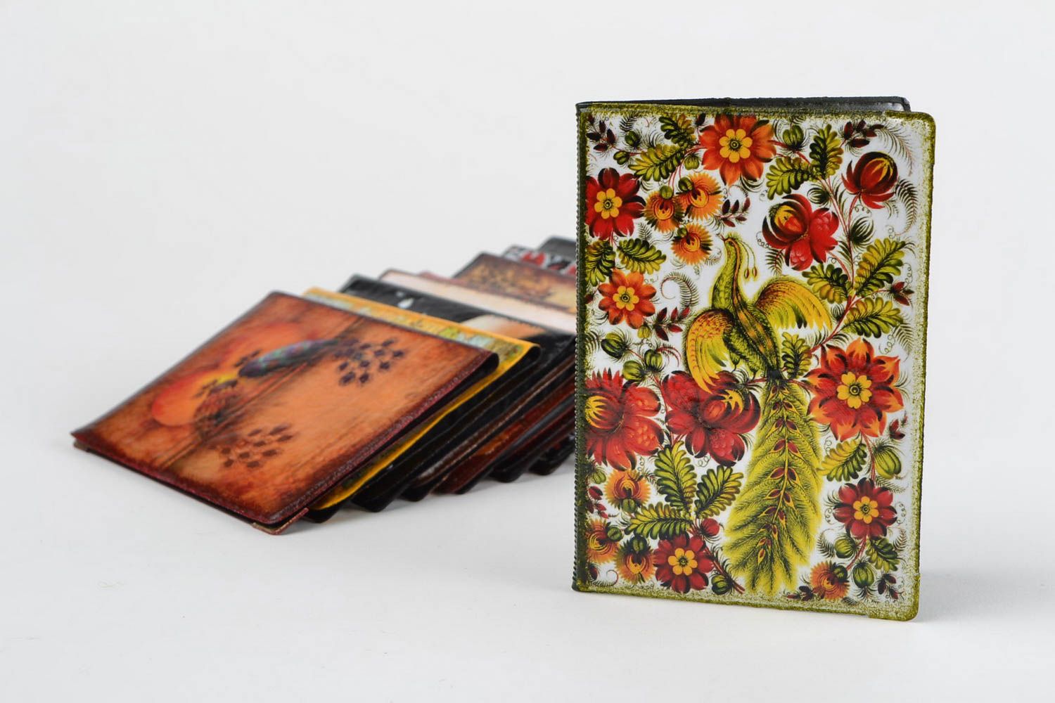 Handmade faux leather passport cover with decoupage ornamented in ethnic style photo 1