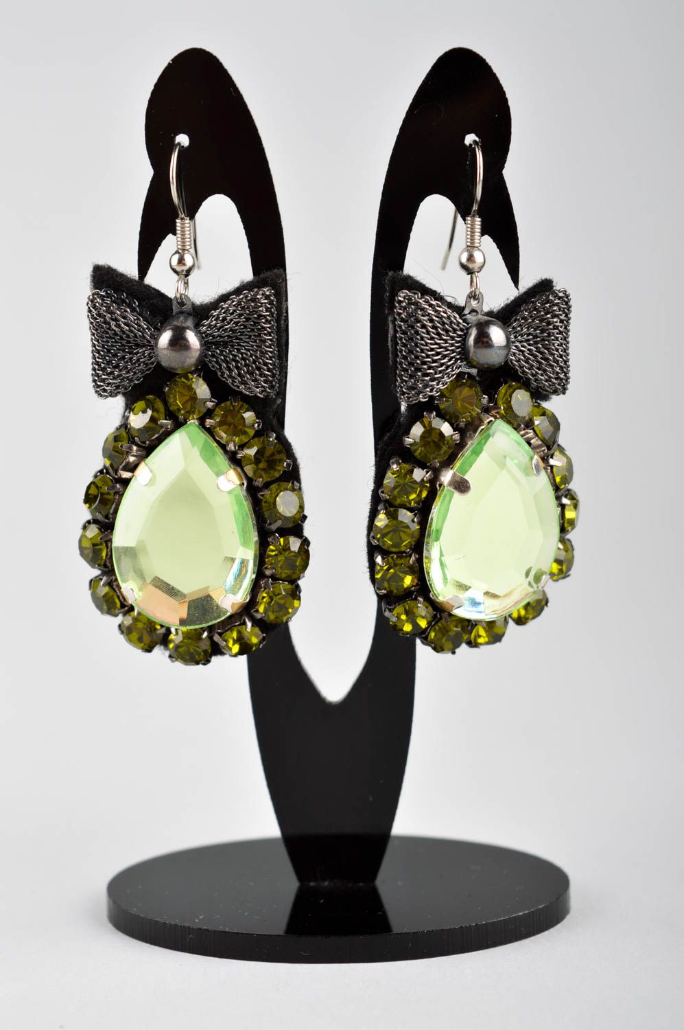Evening earrings with crystals handmade accessories stylish jewelry for women photo 2