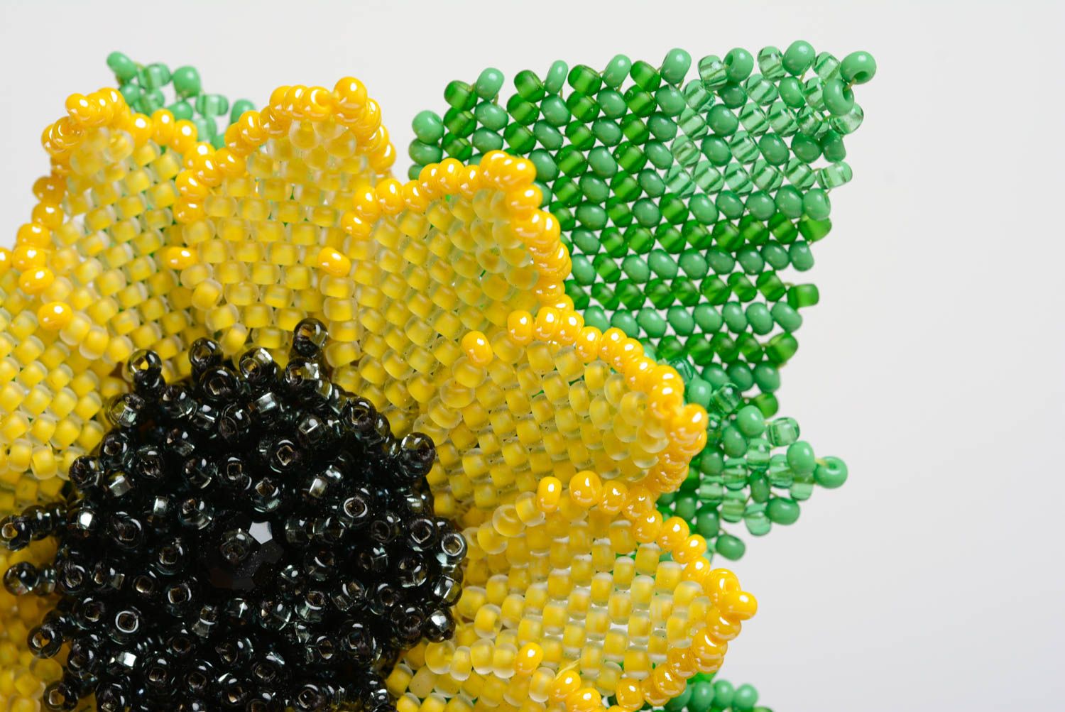 Bright beaded brooch in the form of sunflower woven manually summer accessory photo 2