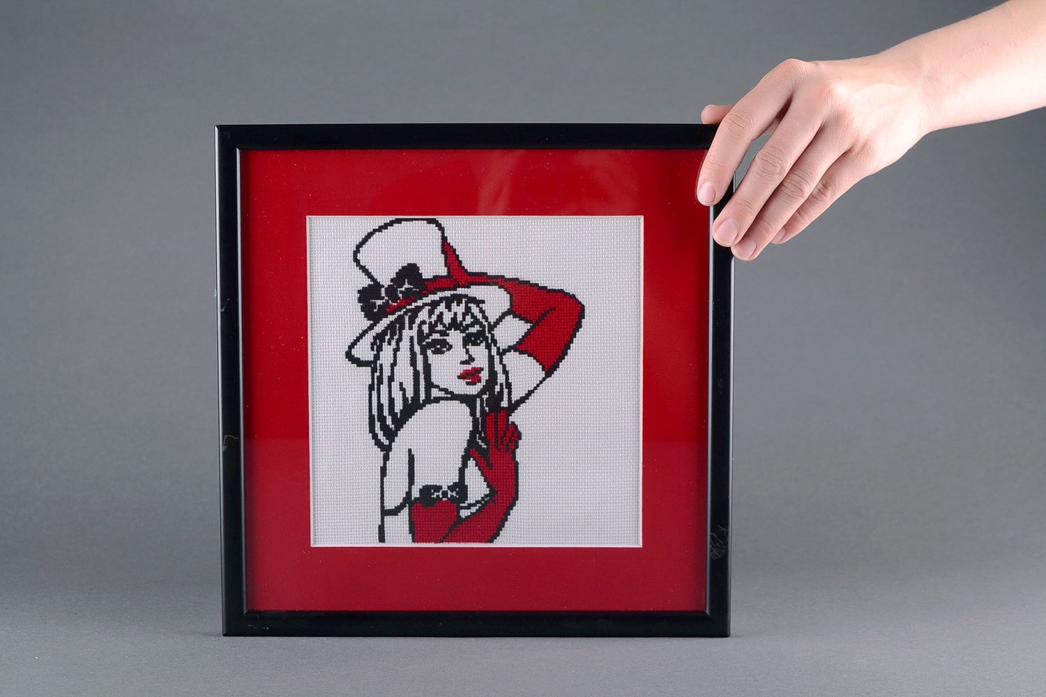 Embroidered painting Girl in top hat photo 4