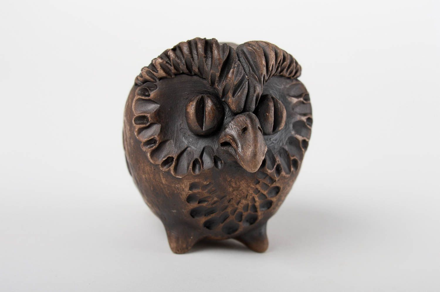 Керамическая свистулька ручной работы сова глиняная игрушка свистулька из глины фото 2