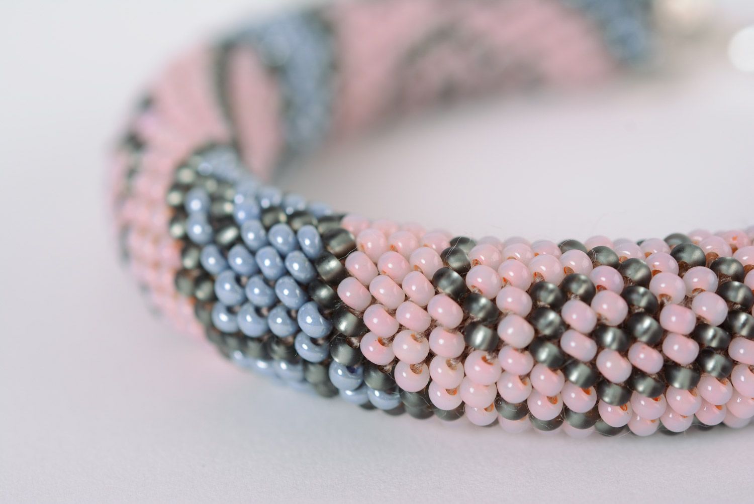Beautiful women's handmade beaded cord wrist bracelet woven of Czech beads photo 2