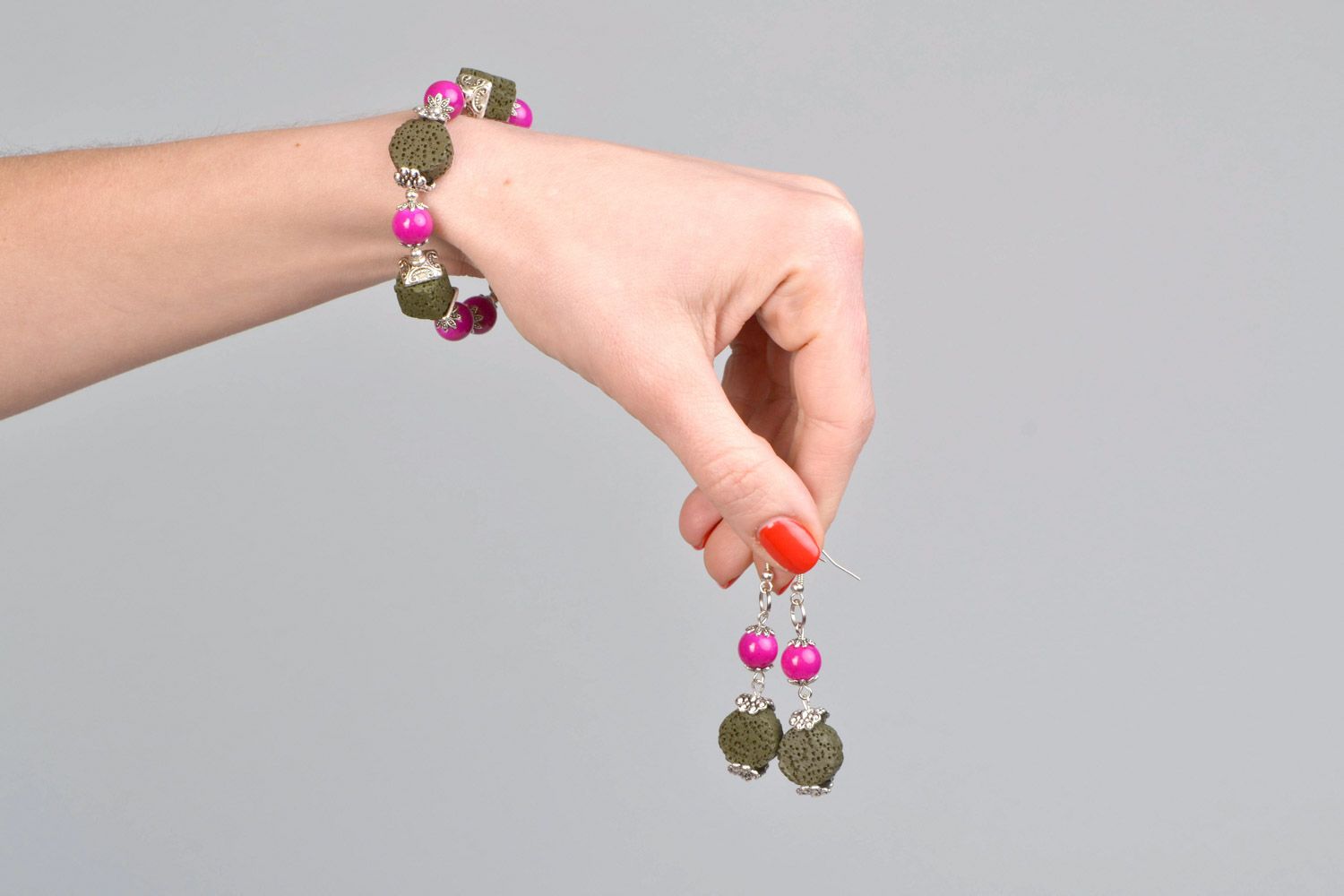Bracelet et boucles d'oreilles faits main en perles céramiques bijoux pour femme photo 2