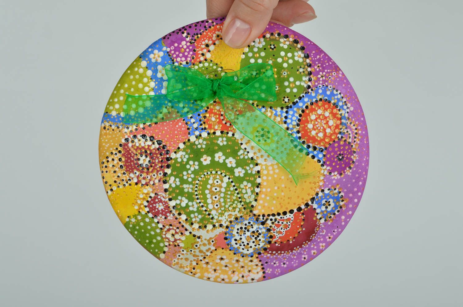 Beautiful colorful handmade decorative ceramic wall plate with painting  photo 5