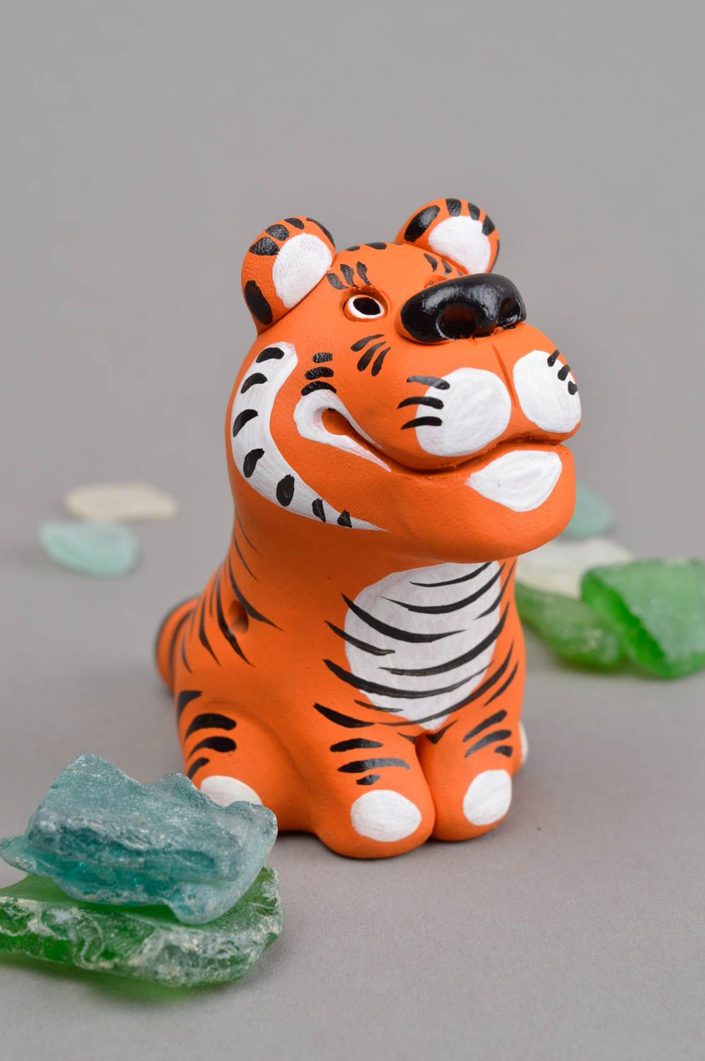 Sifflet jouet fait main Instrument de musique Figurine tigre céramique photo 1