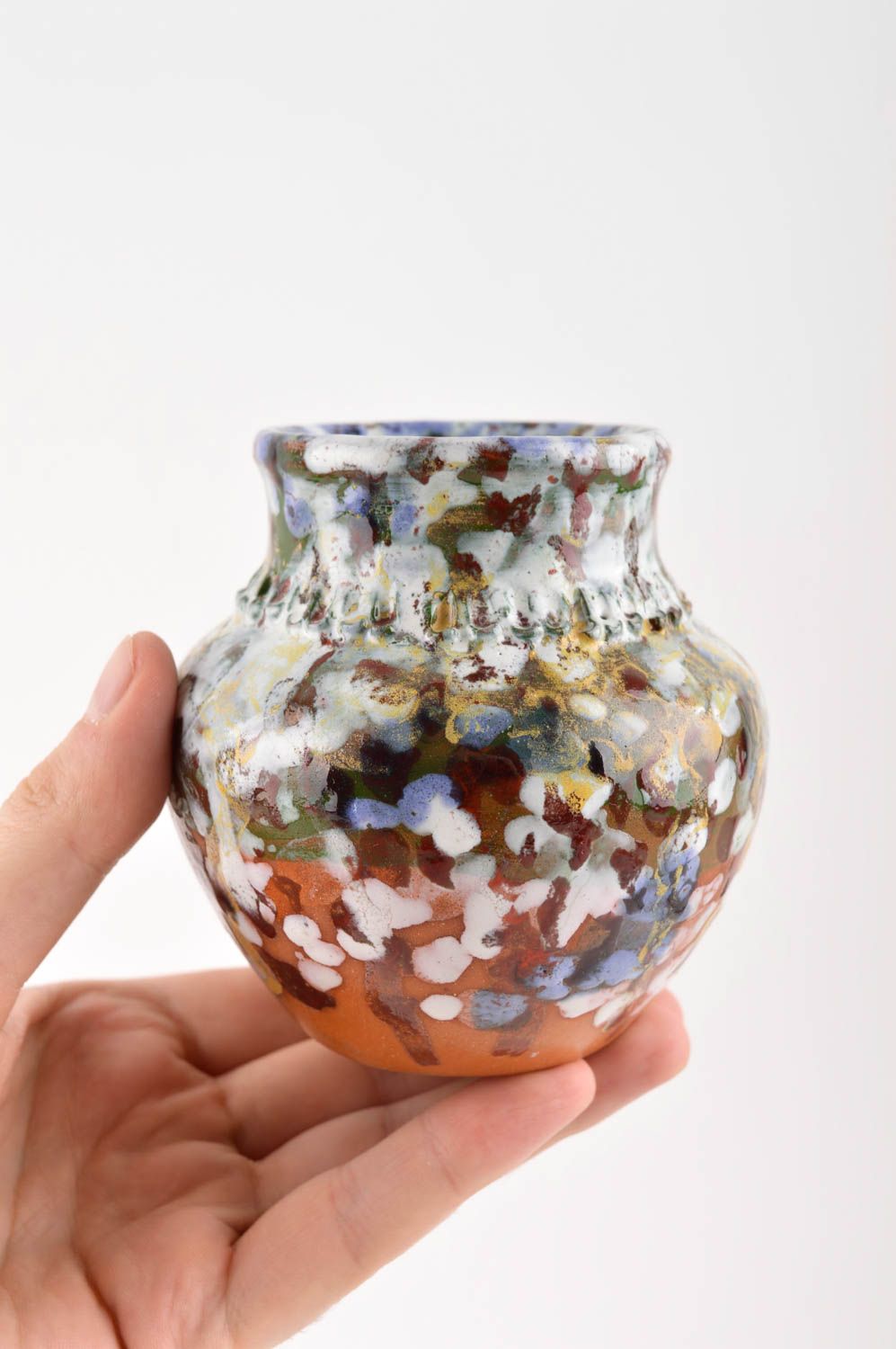 Ваза для декора ручной работы красивая ваза глиняная пятнистая декор для дома фото 5
