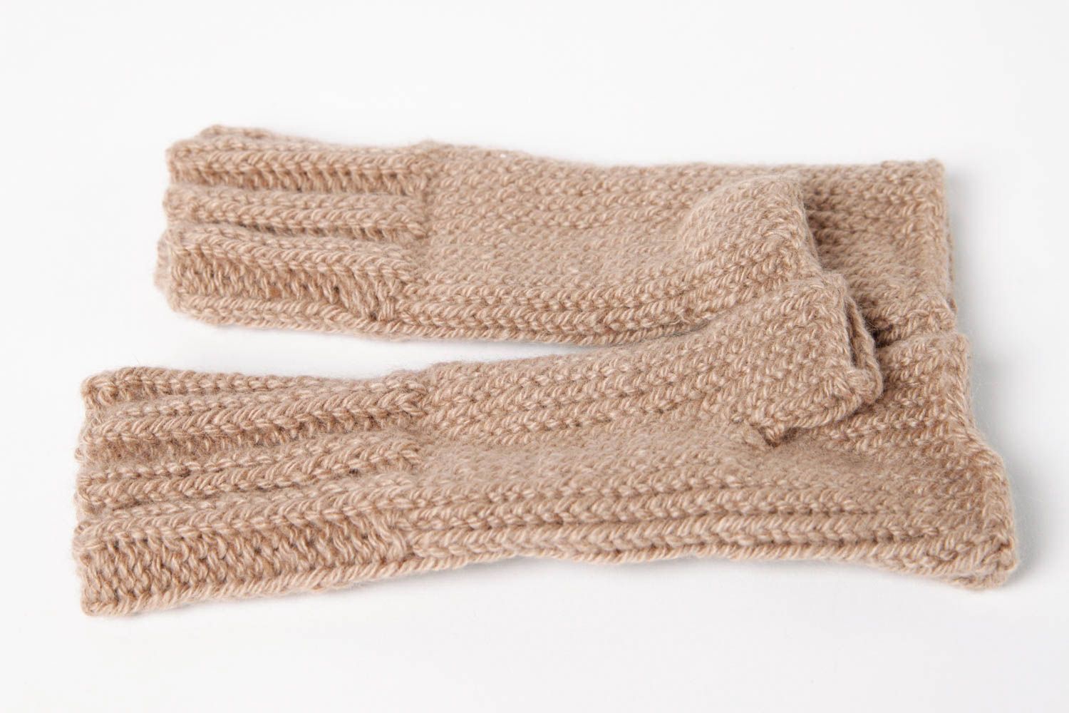 Handmade braune Damen Stulpen Winter Accessoires Handschuhe ohne Finger  foto 9