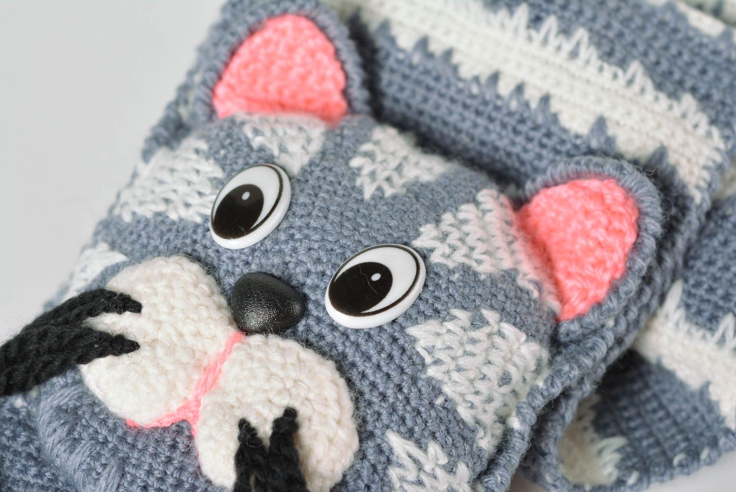 Écharpe au crochet faite main Vêtement enfant laine rayée chat Cadeau original photo 3