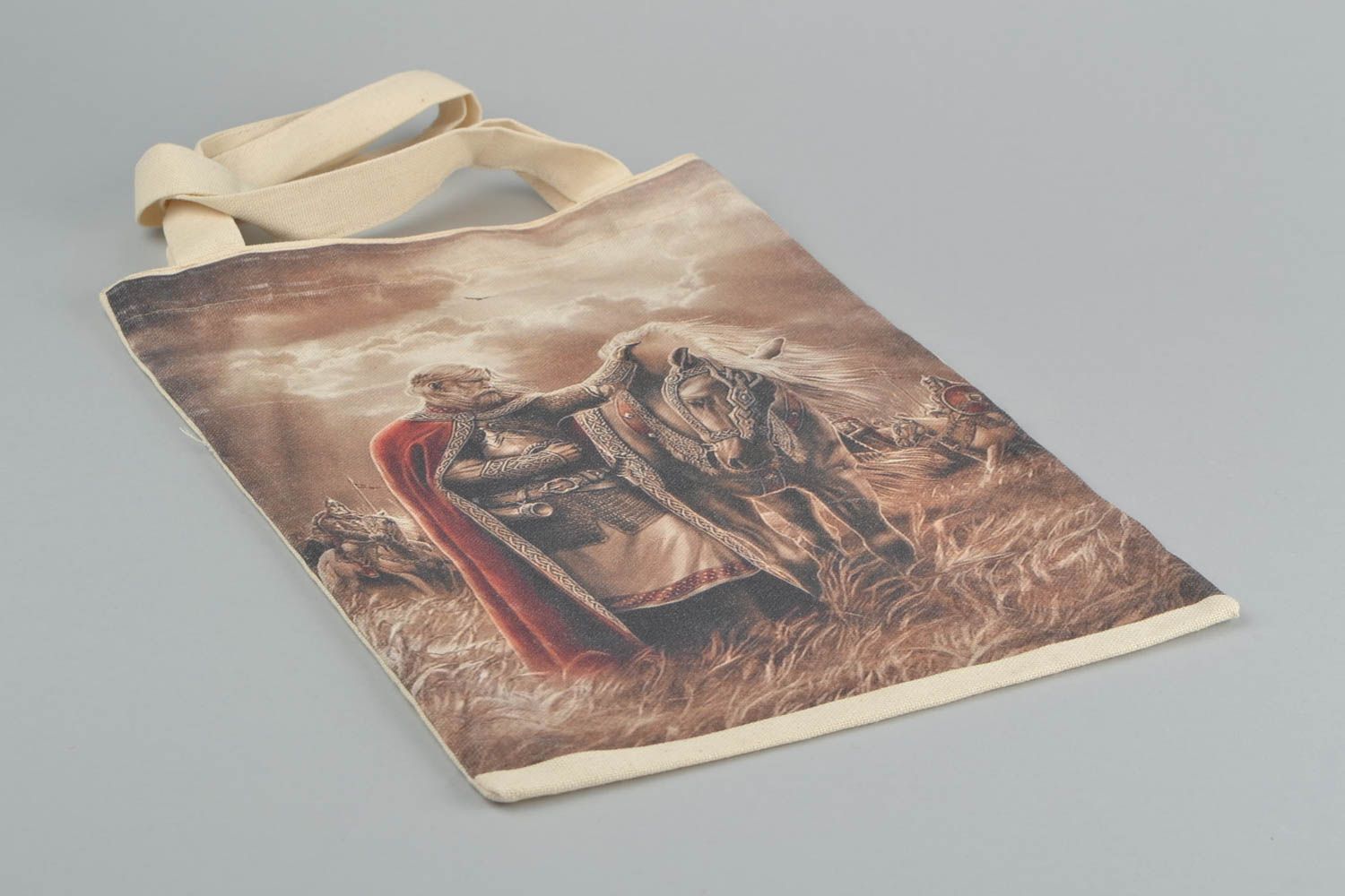Female handmade big unusual textile bag with print Warrior photo 3