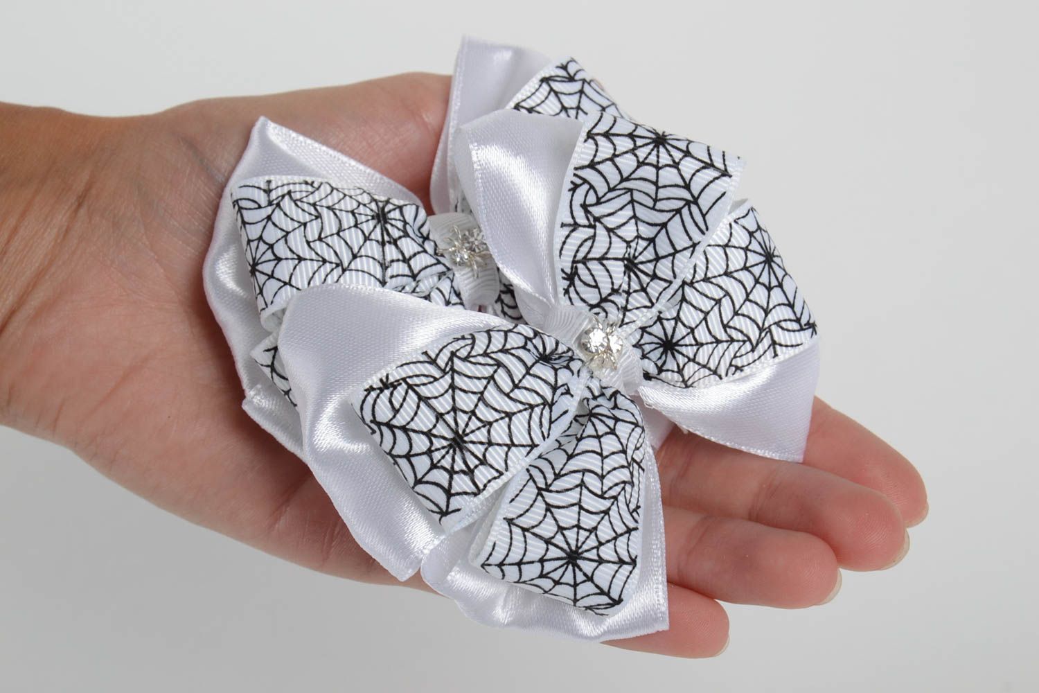 Set of 2 handmade satin ribbon bow hair clips designer barrettes hair bow photo 5