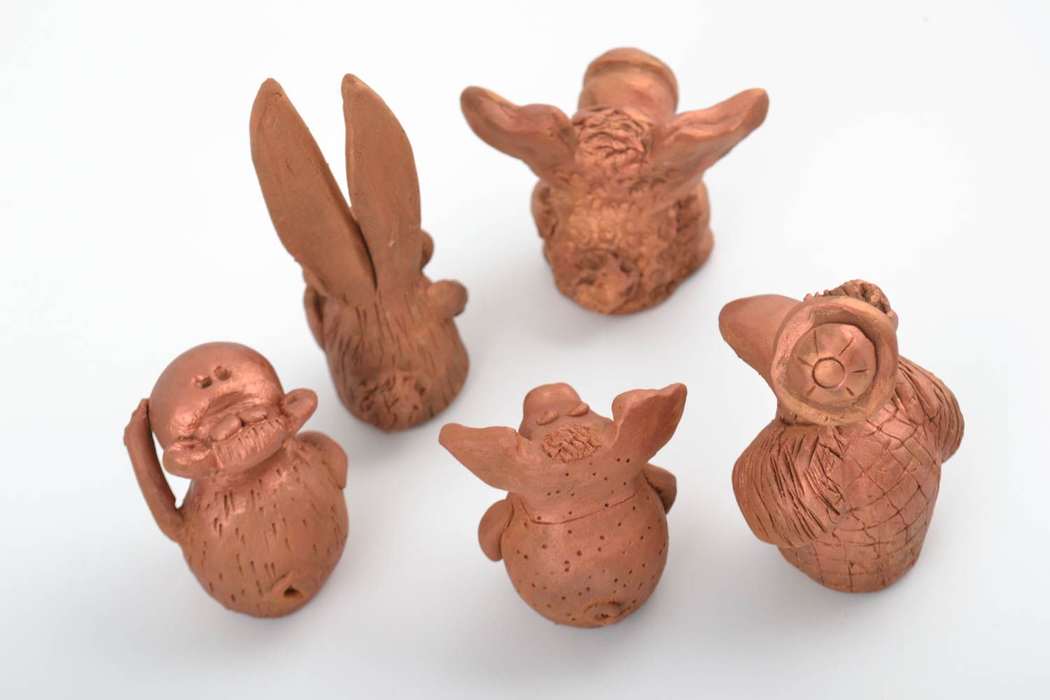 Statuine fatte a mano in ceramica set di cinque animali divertenti piccoli foto 2
