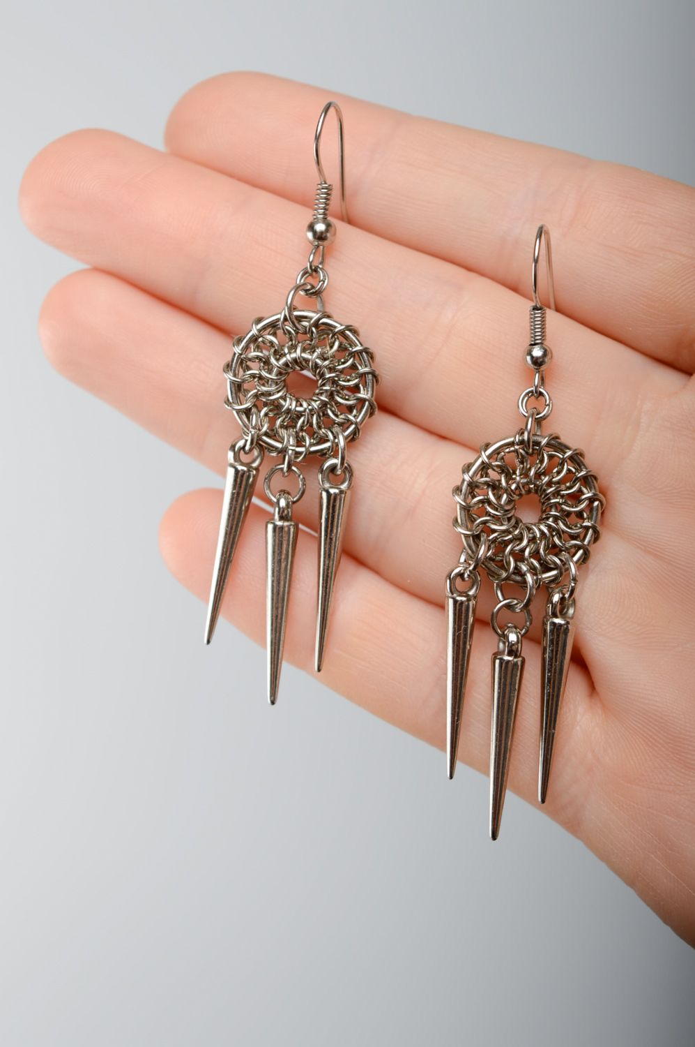 Metal chainmail earrings with charms photo 5