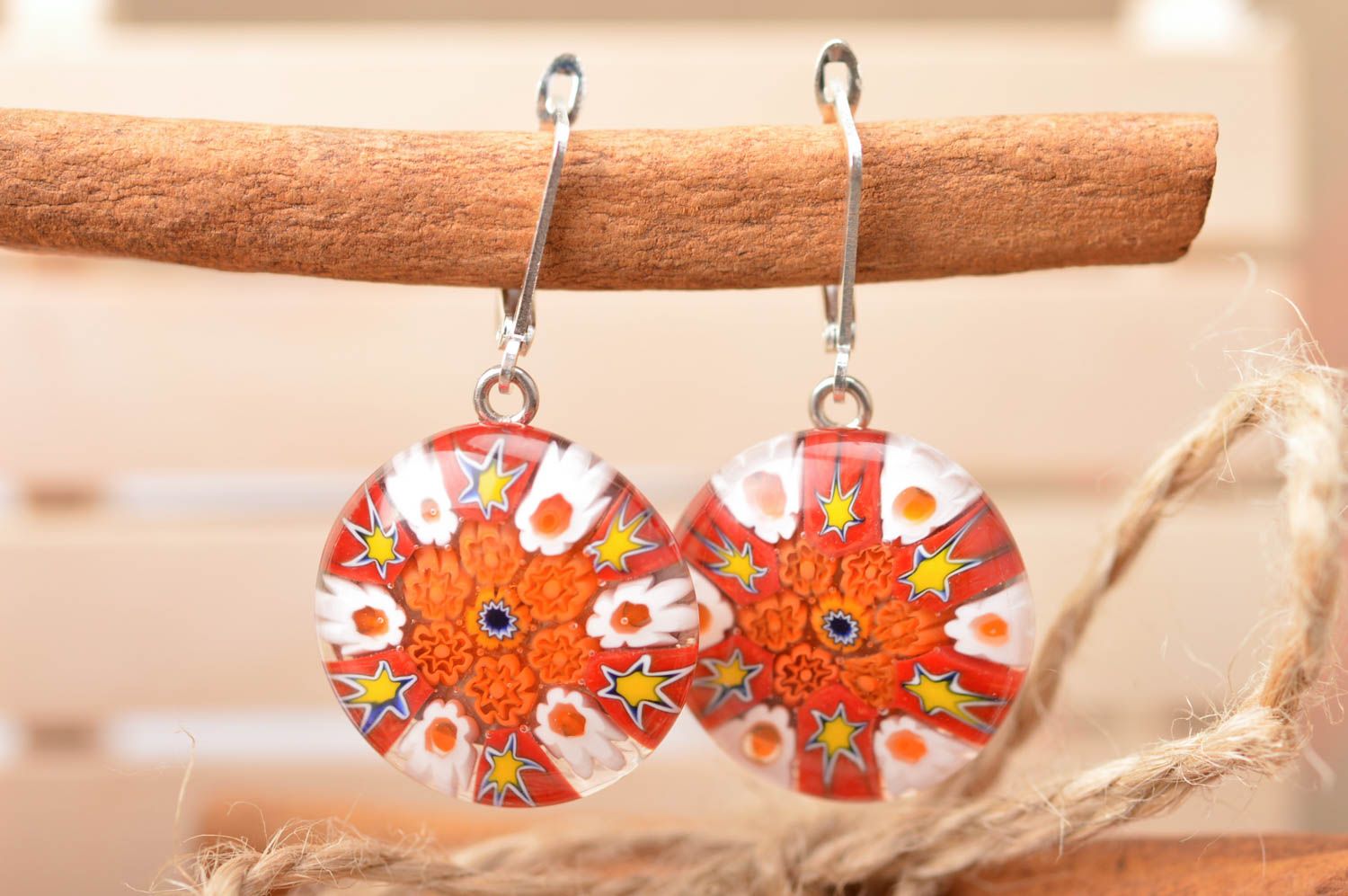 Unusual beautiful handmade Murano glass earrings with English clasps Autumn photo 1