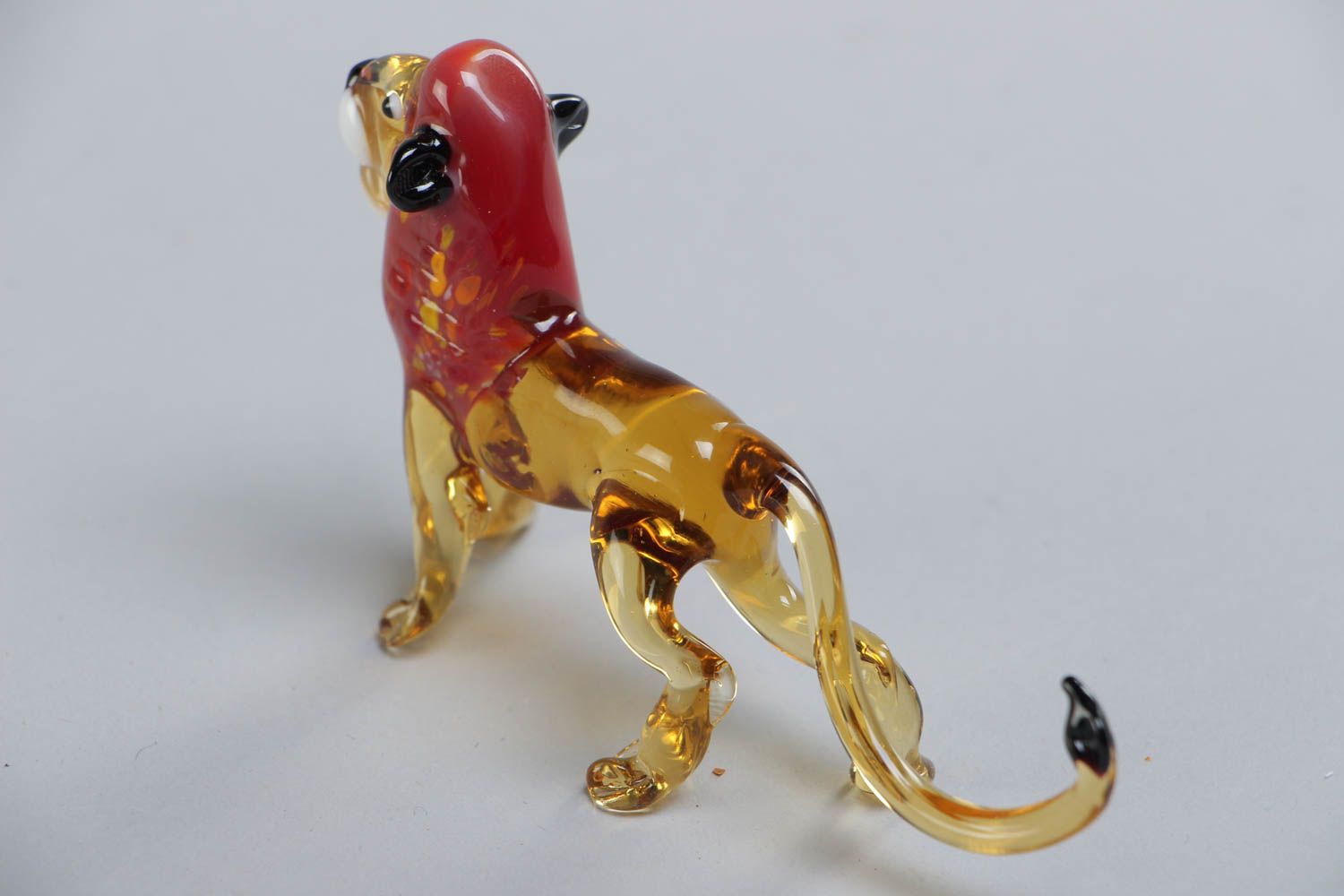 Handmade collectible lampwork glass miniature animal figurine of African lion photo 4