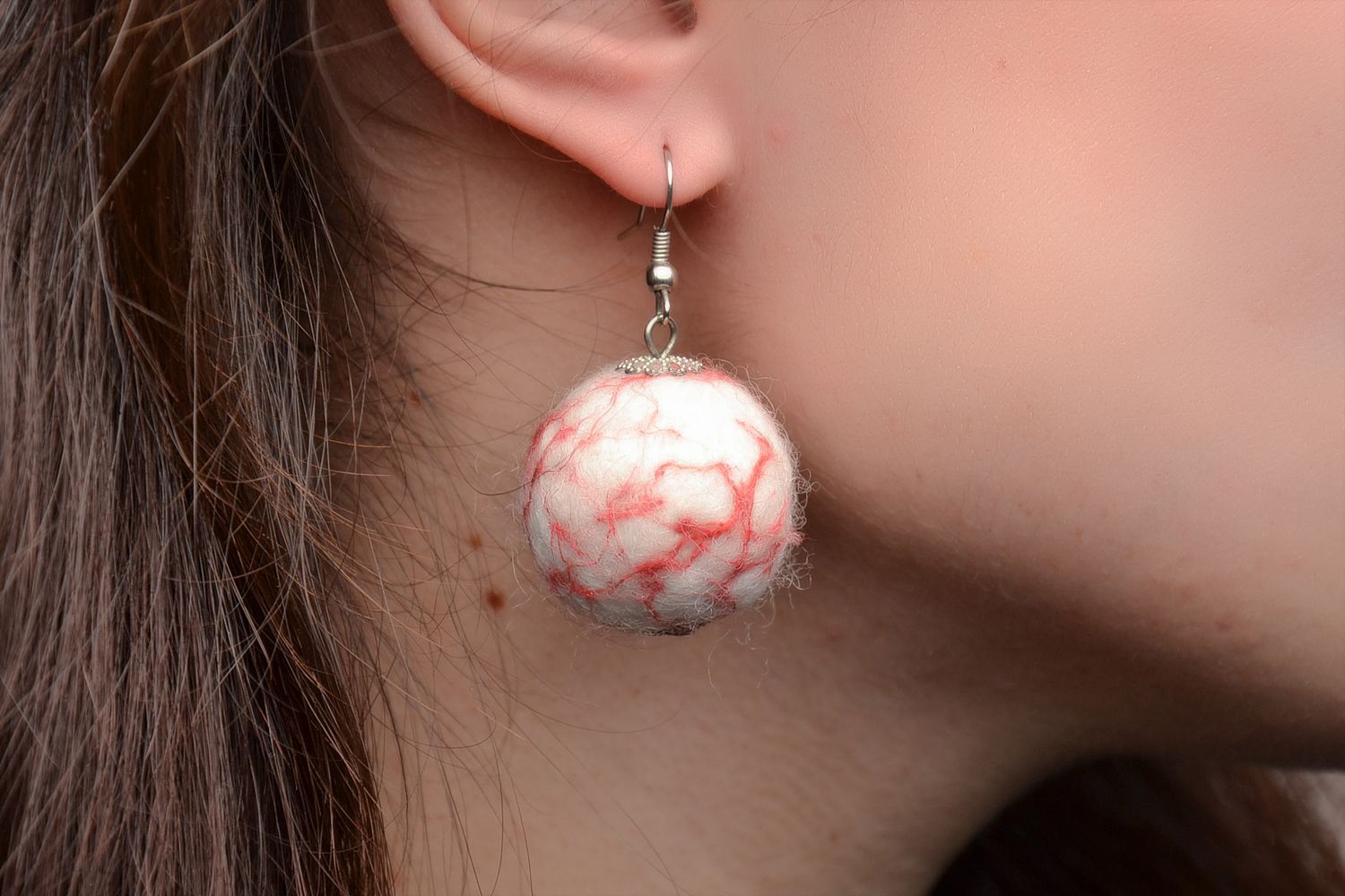 Handmade felted wool ball earrings photo 2
