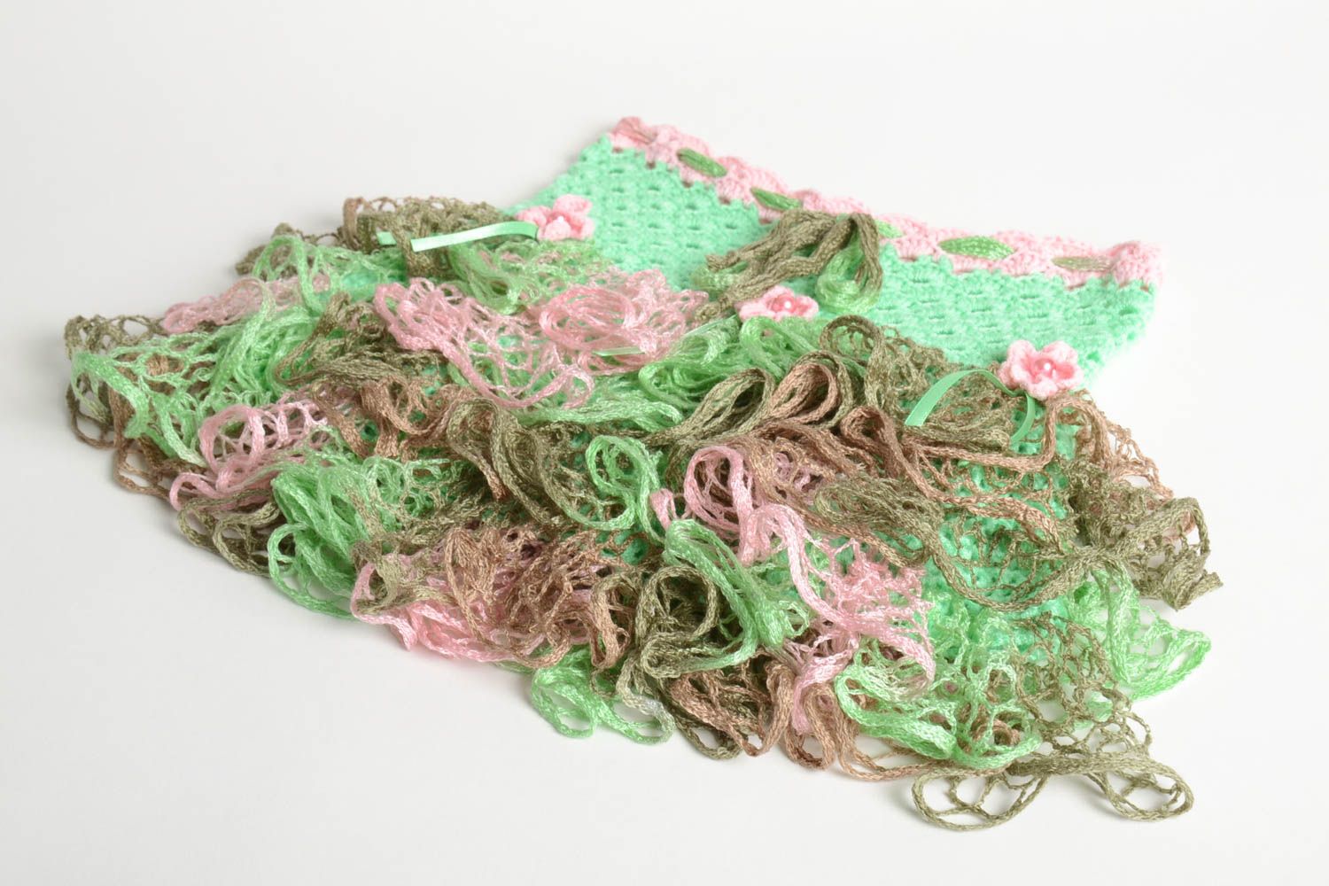 Jupe fille fait main Jupe tricot au crochet design vert rose Vêtement fille photo 3