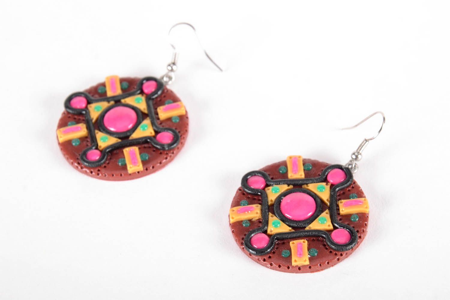 Round earrings with ornament photo 1