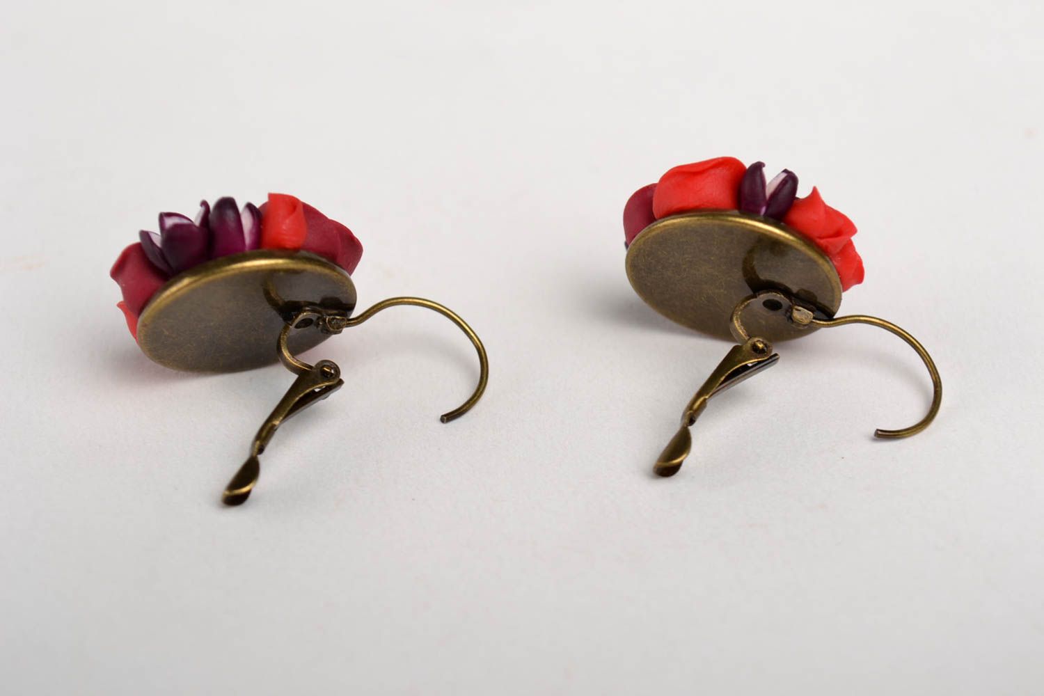 Handmade tender red earrings flower unusual earrings stylish accessory photo 3
