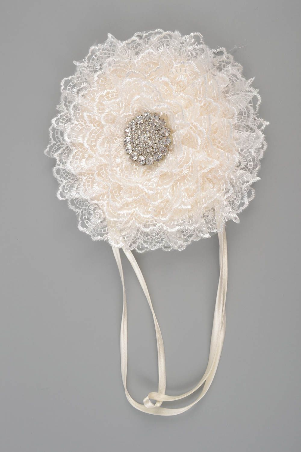 Handmade small tender round wedding bridal purse with lace of milk color photo 2