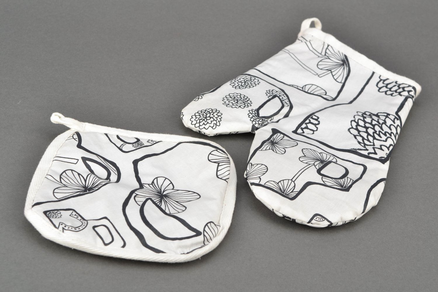 Handmade Topflappen und Handschuh Set aus Stoff für Küche foto 2