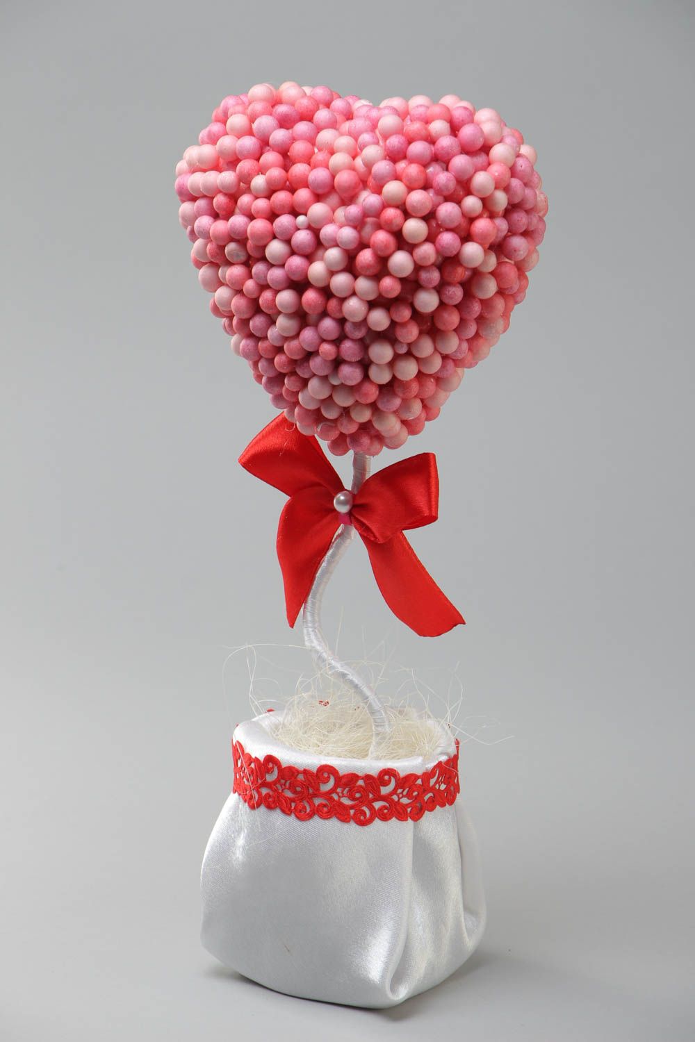 Handmade styrofoam heart-shaped pink topiary tree in pot romantic decoration  photo 2