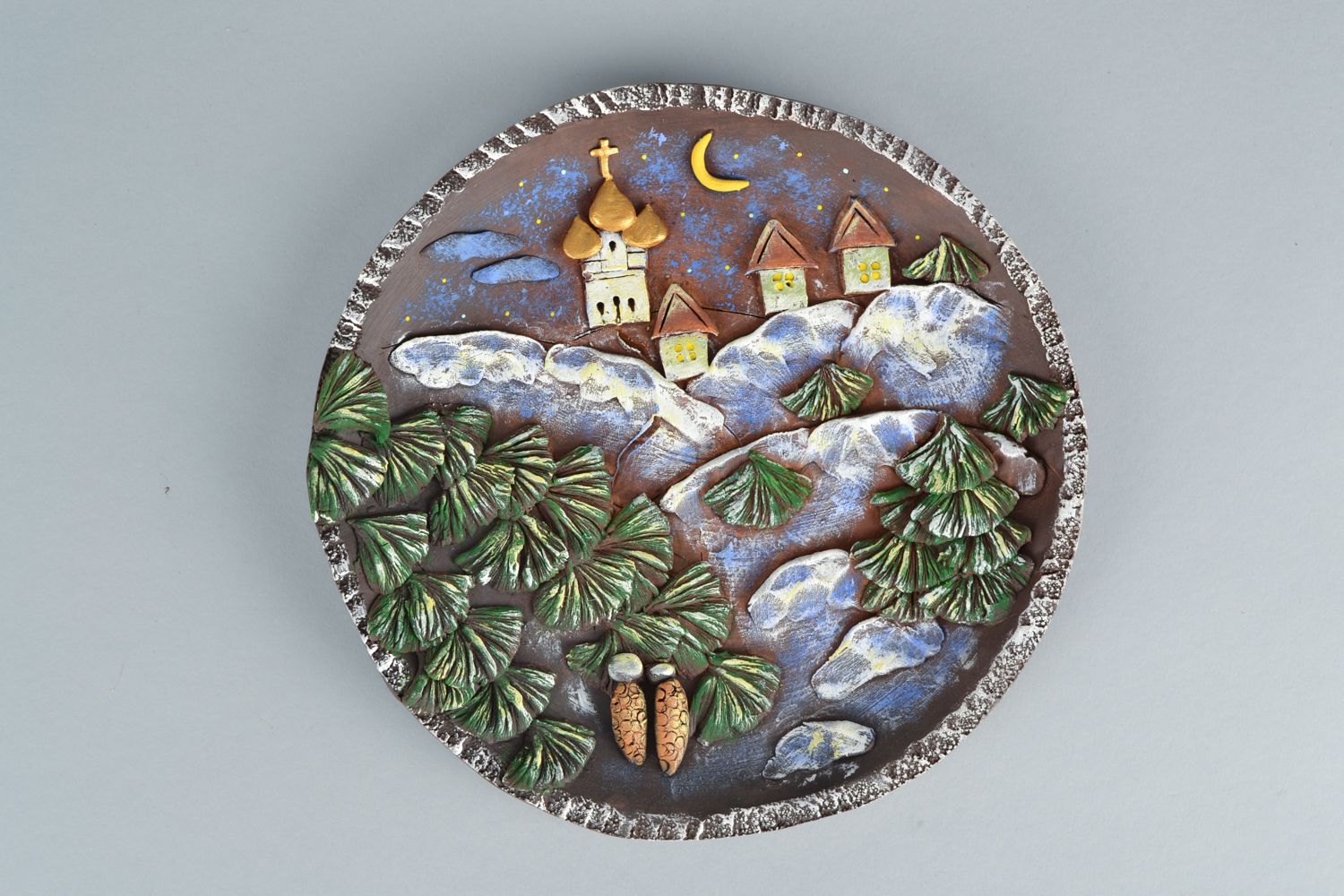 Piatto decorativo fatto a mano decorazione in ceramica pannello originale foto 1