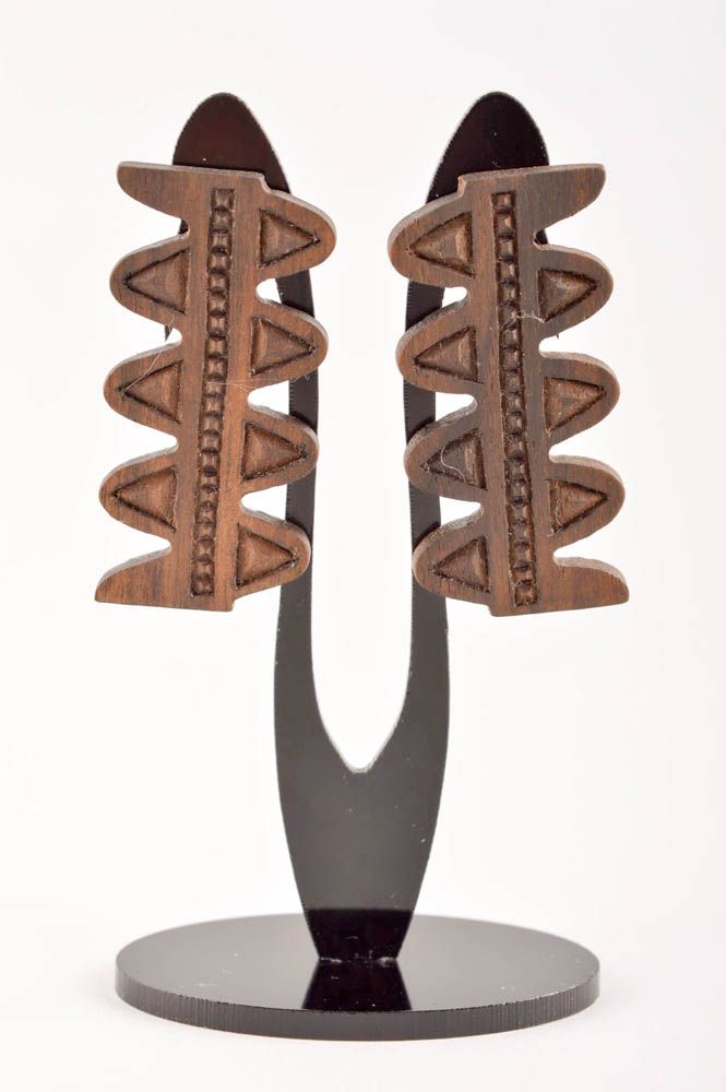 Unique designer wooden earrings handmade eco-friendly present for women photo 2