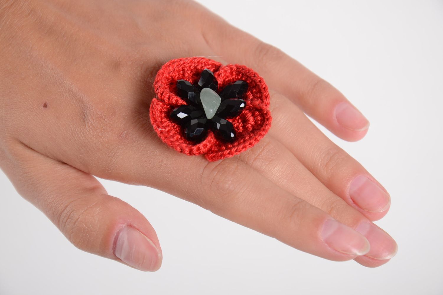 Ring mit Blume handmade Ring Damen Designer Accessoire Geschenk Ideen rot foto 2