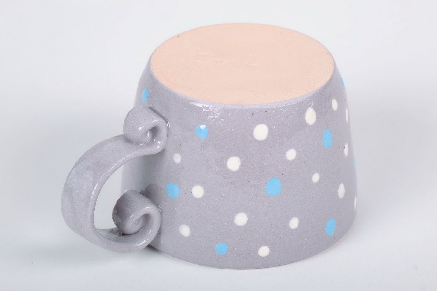 Gray decorative 5 oz tea cup with small white dots pattern photo 3