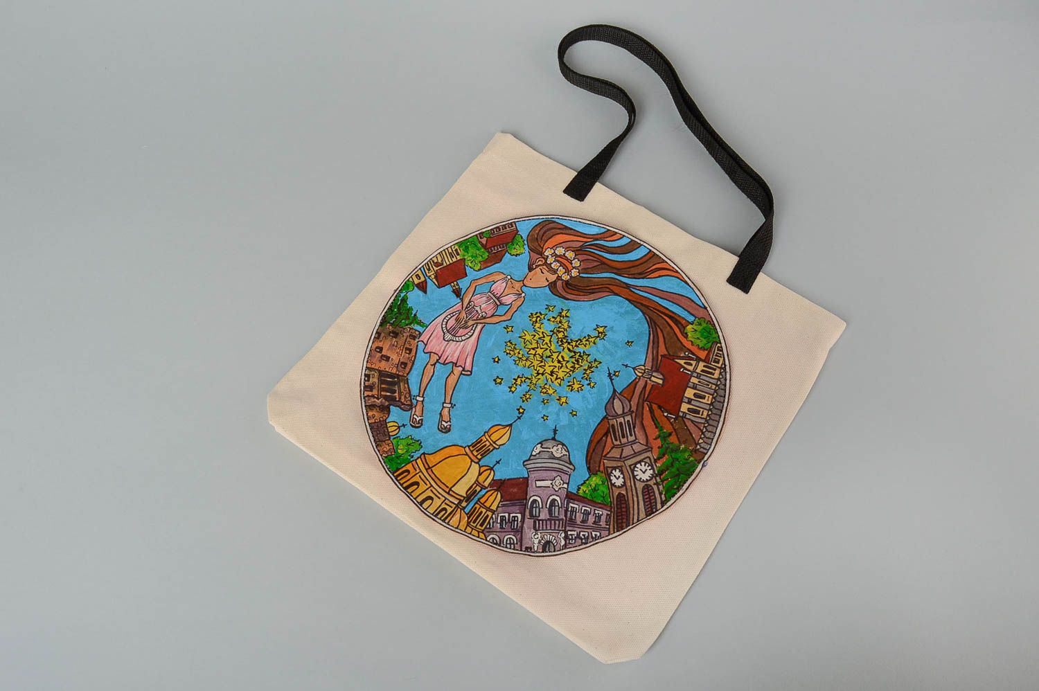 Handmade shoulder bag with painting stylish handbag fabric handbag for girls photo 2