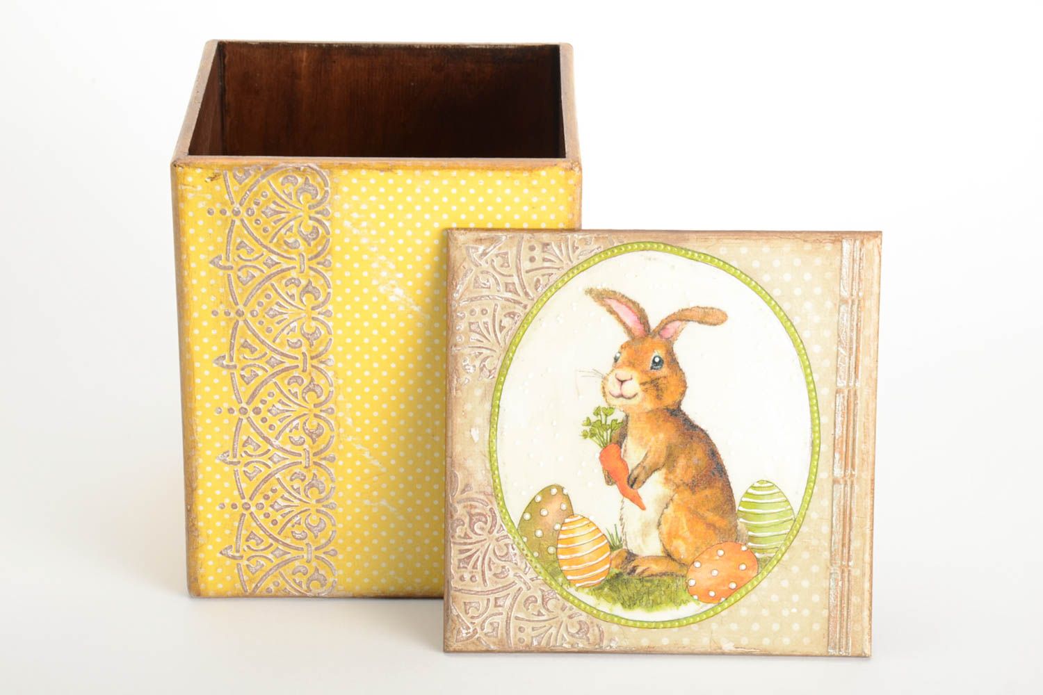 Handmade wooden decoupage box box with bunny designer present for woman photo 2