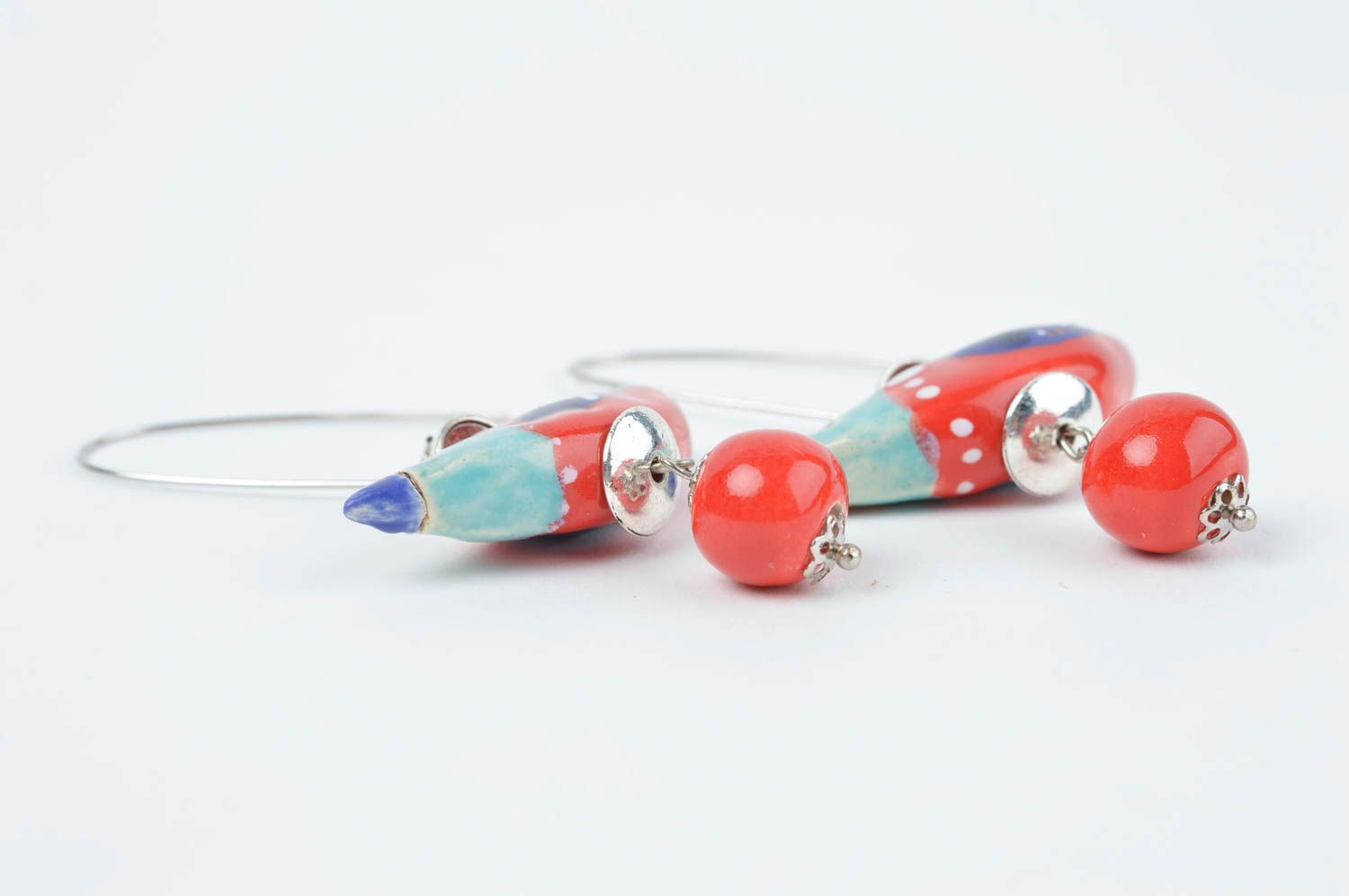 Handmade Damen Ohrringe Designer Schmuck Accessoires für Frauen aus Ton Vögel foto 2