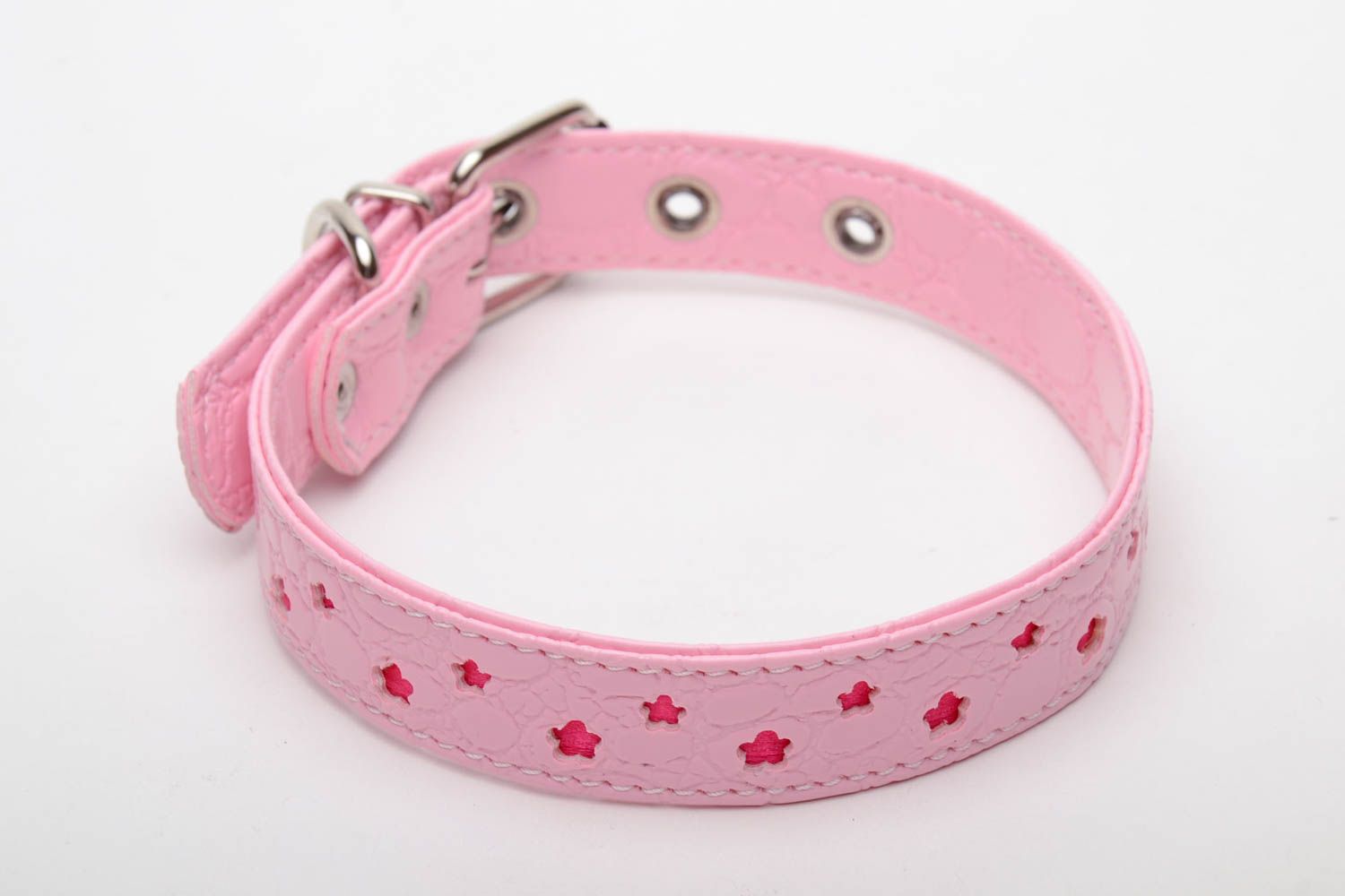 Pink leather collar photo 3