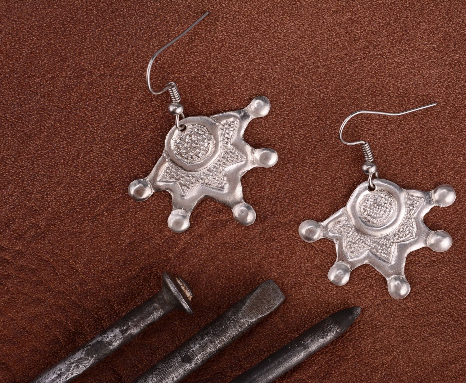 Metal earrings with silver-plating photo 4
