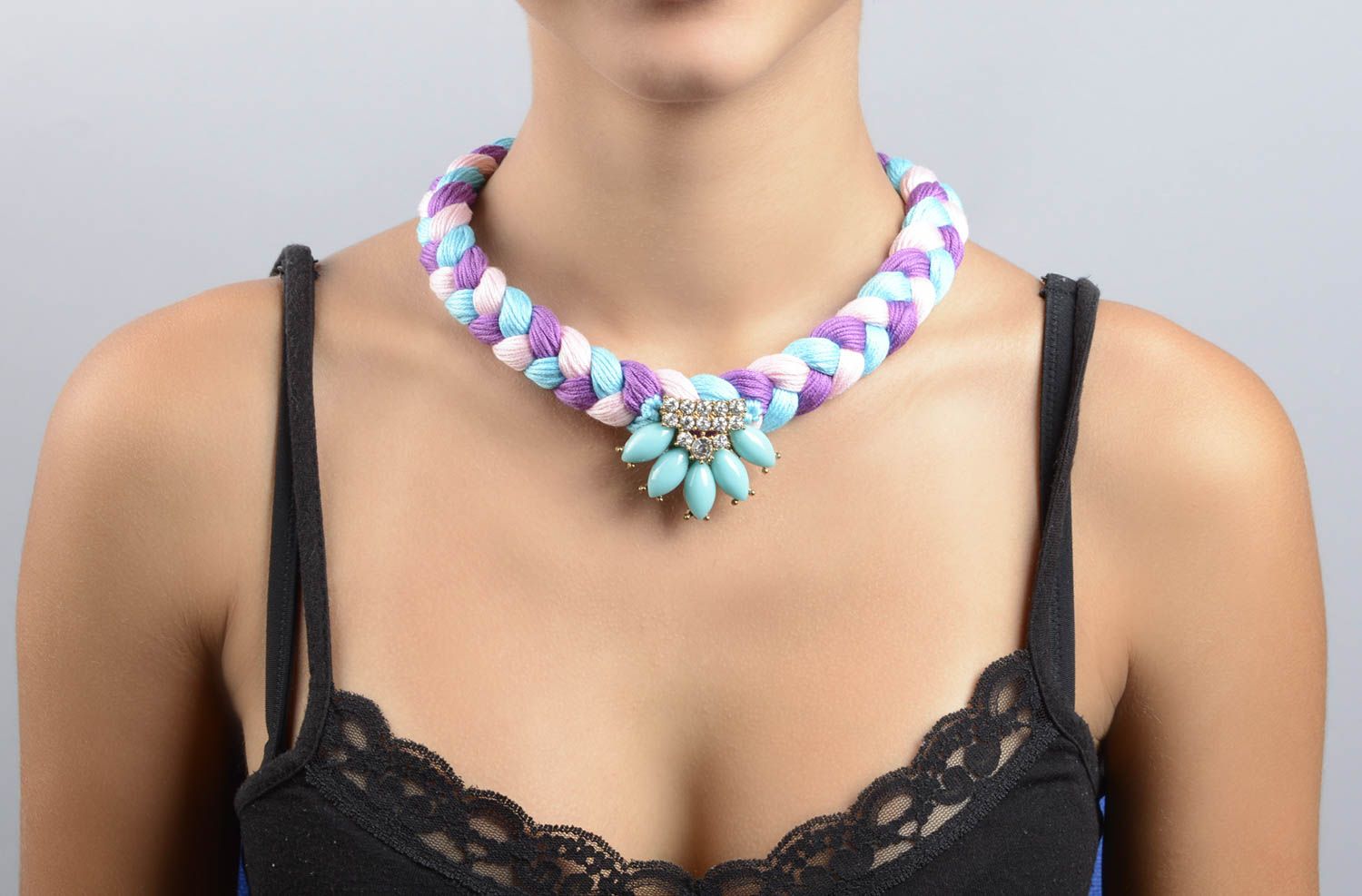 Stoff Halskette handgemachter Schmuck Modeschmuck Collier dreifarbig herrlich foto 5