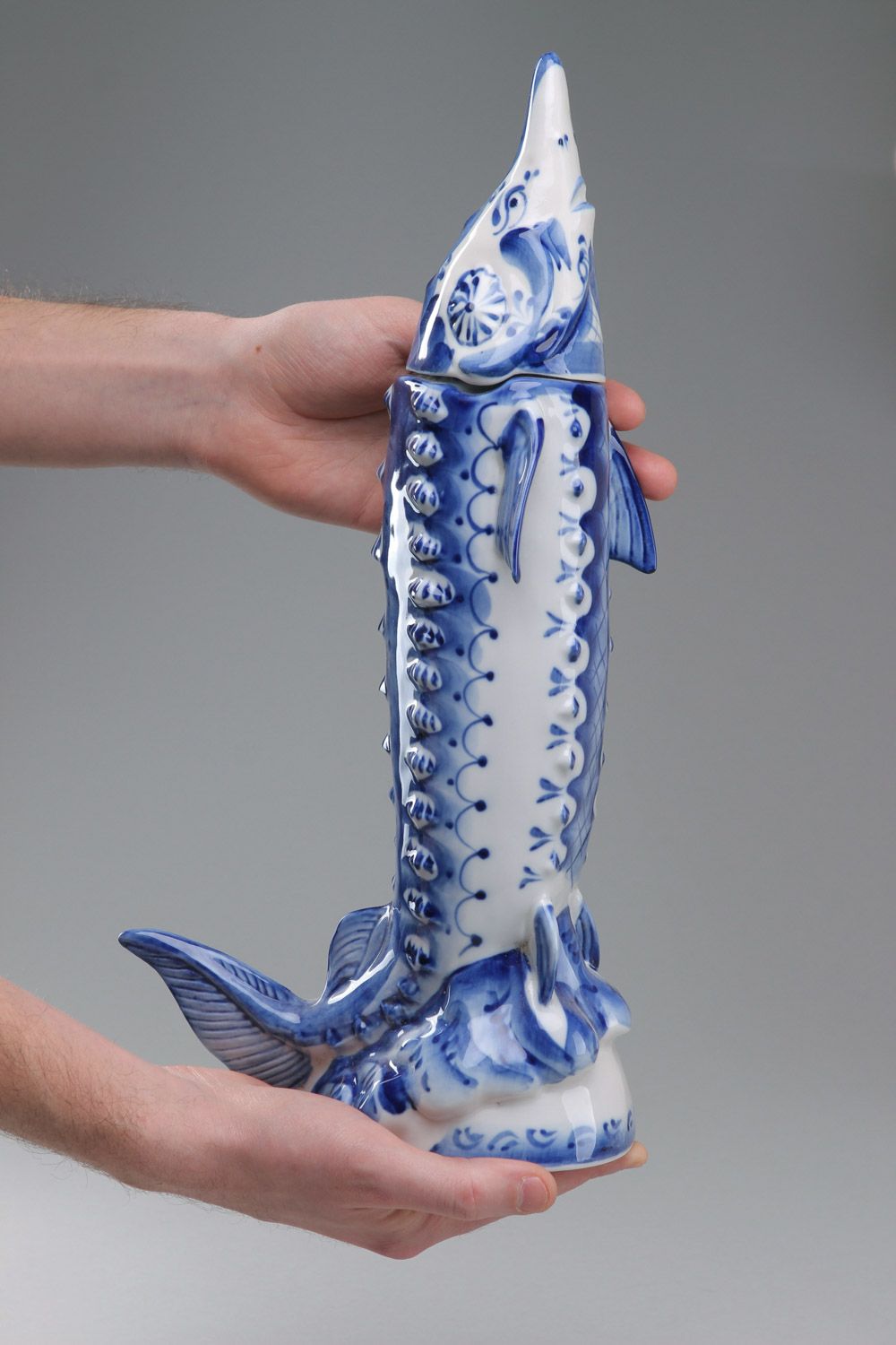 Botella decorativa de porcelana con forma de pez hecha a mano foto 4
