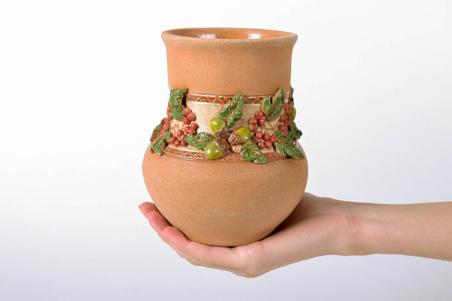6 inches handmade village-style terracotta flower vase ceramic water jug 1,5 lb photo 5
