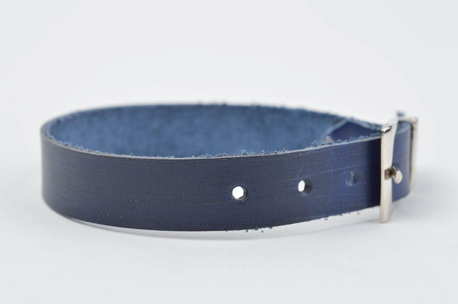 Handmade designer wrist bracelet unusual leather bracelet blue accessory photo 3
