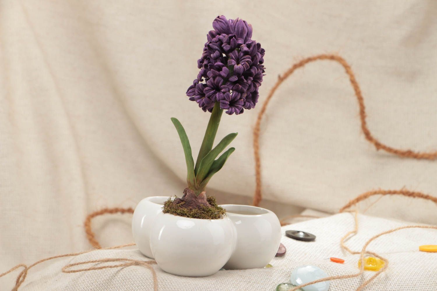 Искусственный цветок в горшке гиацинт из японской полимерной глины ручная работа фото 1