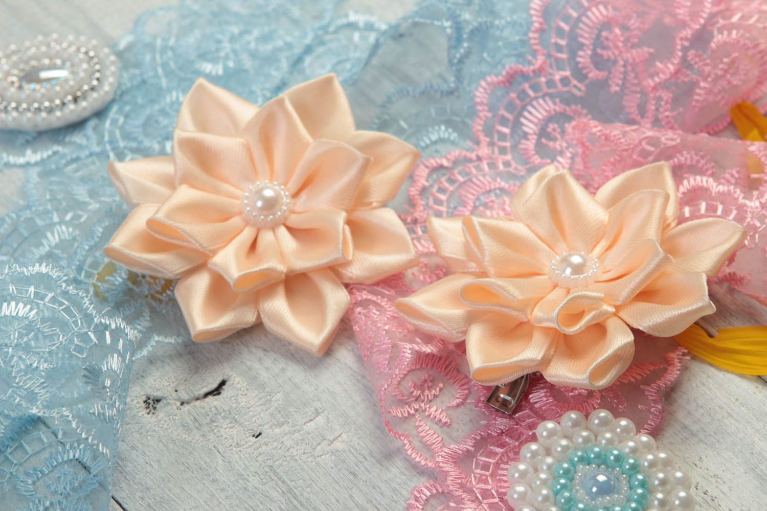 Handmade hair accessories set of 2 flower hair clips baby hair accessories photo 1