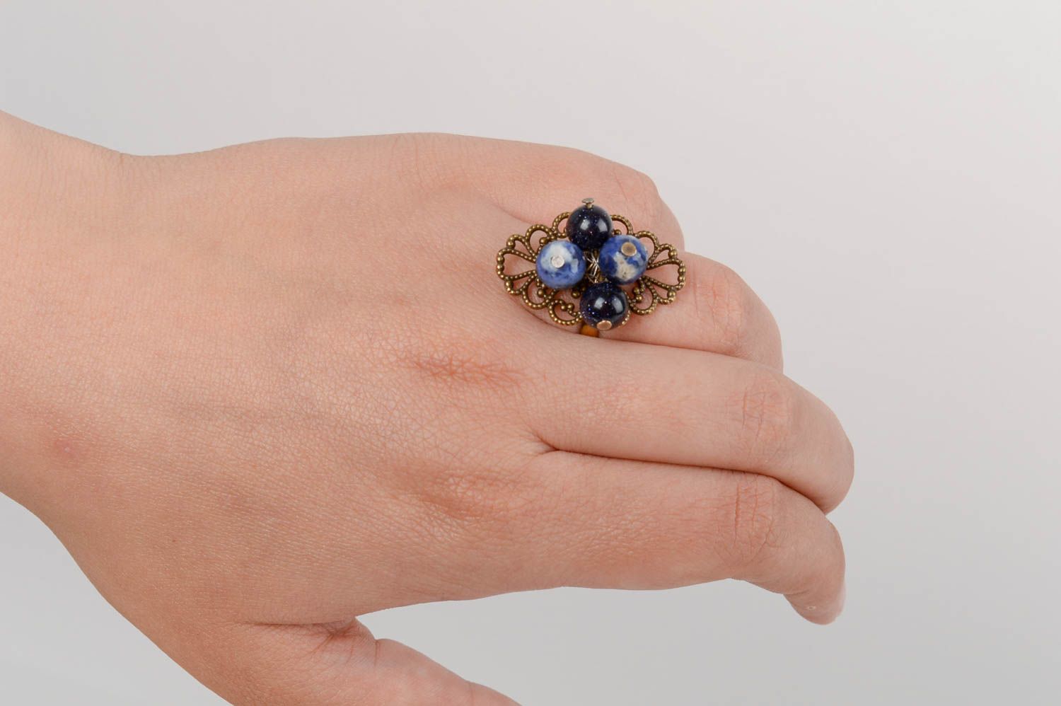 Handmade beautiful ring made of natural stones aventurine and sodalite photo 5