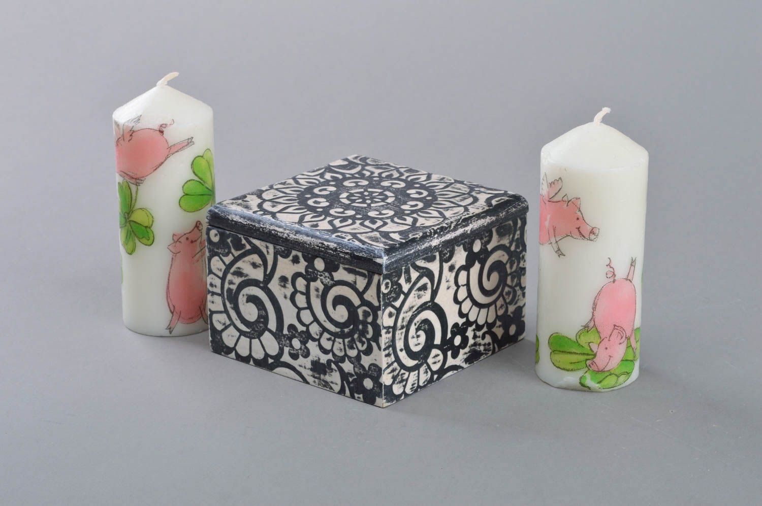 Handmade decorative small wooden jewelry box with removable lid decoupage photo 2