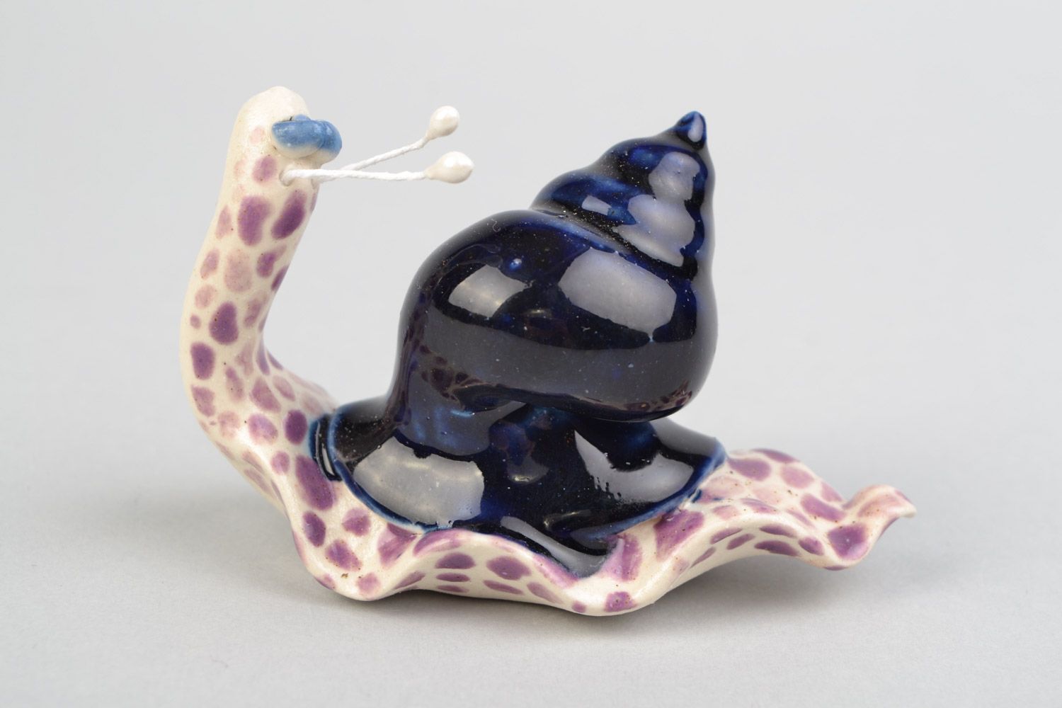 Handmade decorative ceramic snail figurine painted with colored glaze home decor photo 4