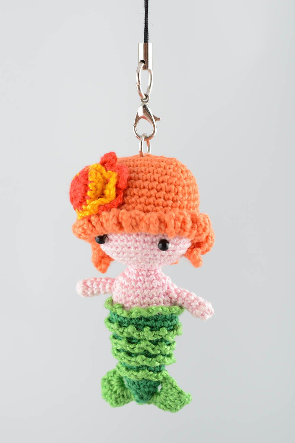 Handmade funny small colorful designer crocheted soft toy keychain Mermaid  photo 4