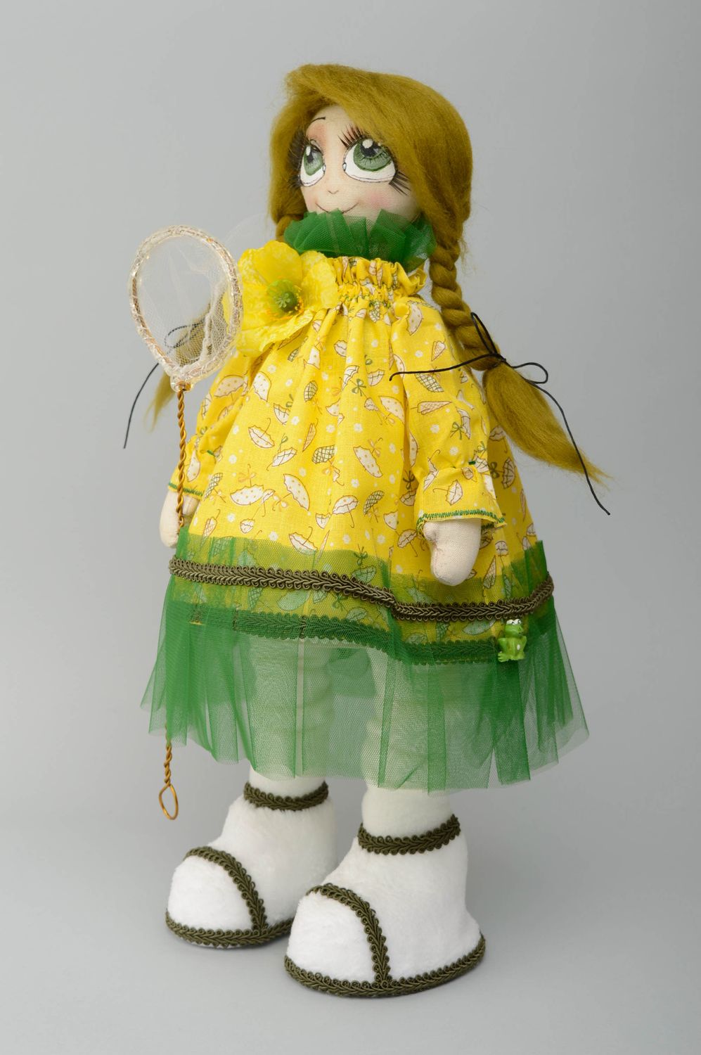 Handmade designer fabric doll Girl with Butterfly Net photo 2