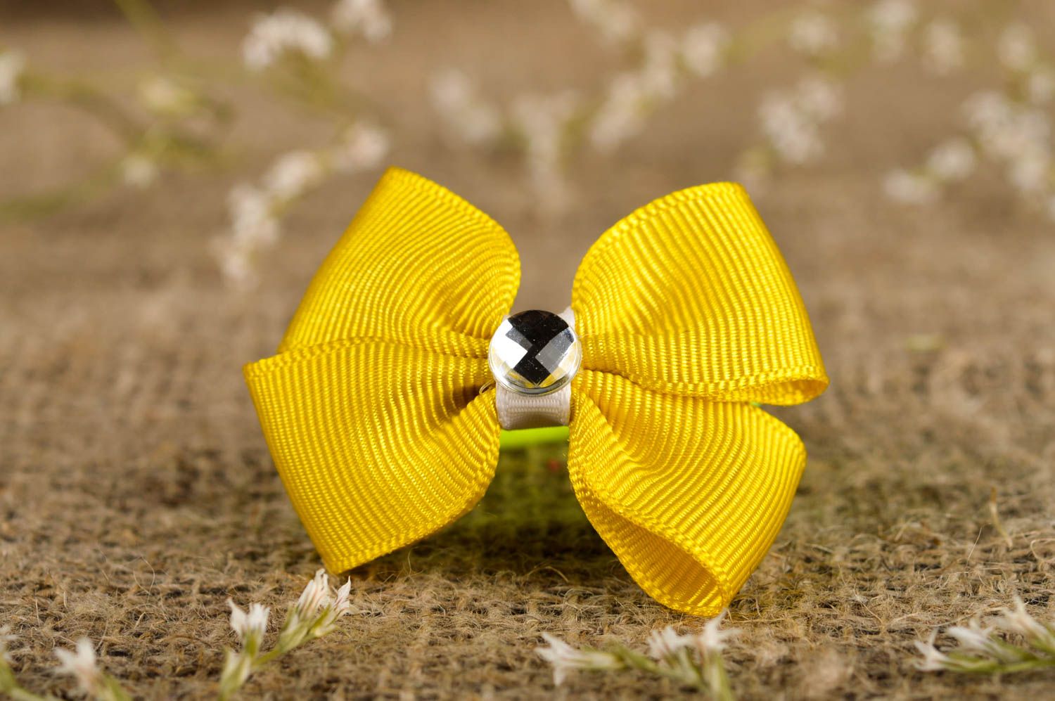 Handmade designer hair tie yellow summer accessory unusual cute hair tie photo 1