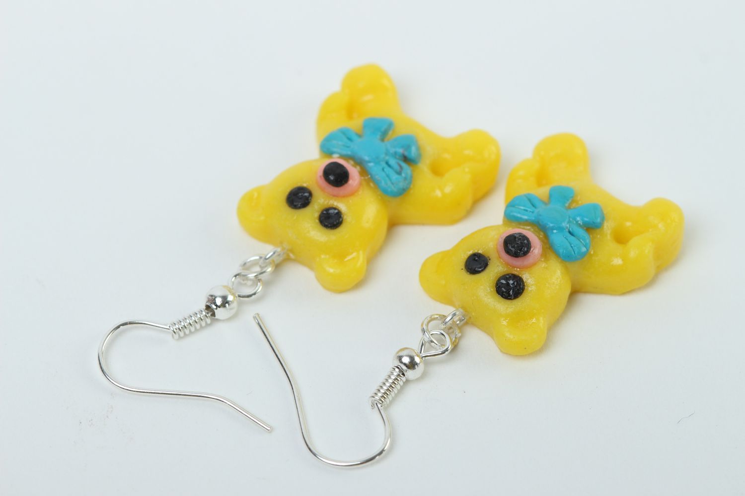 Boucles d'oreilles pendantes Bijou fait main oursons jaunes Cadeau femme photo 4