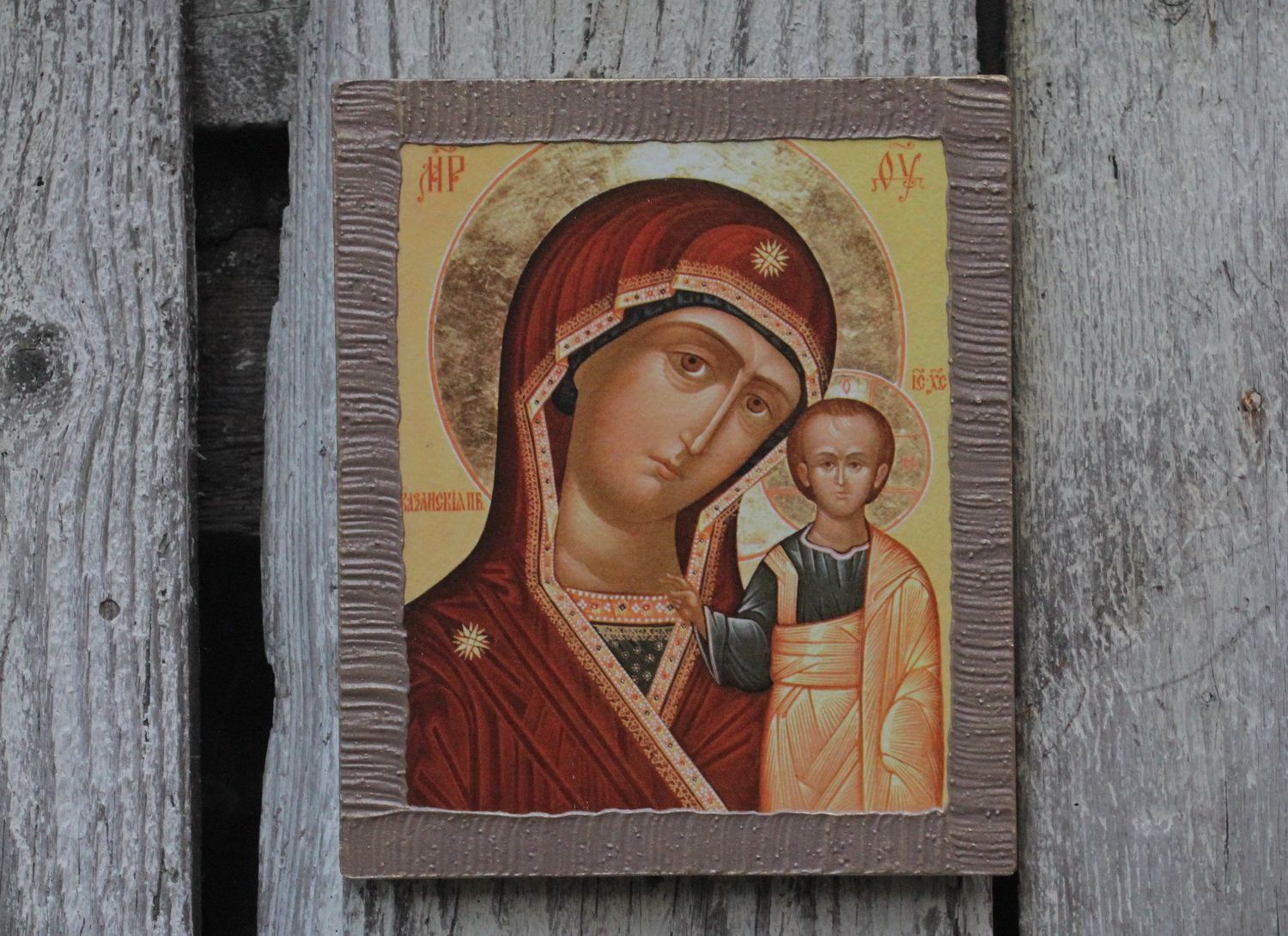 Decoupage Ikone aus Holz Gottesmutter von Kasan foto 1