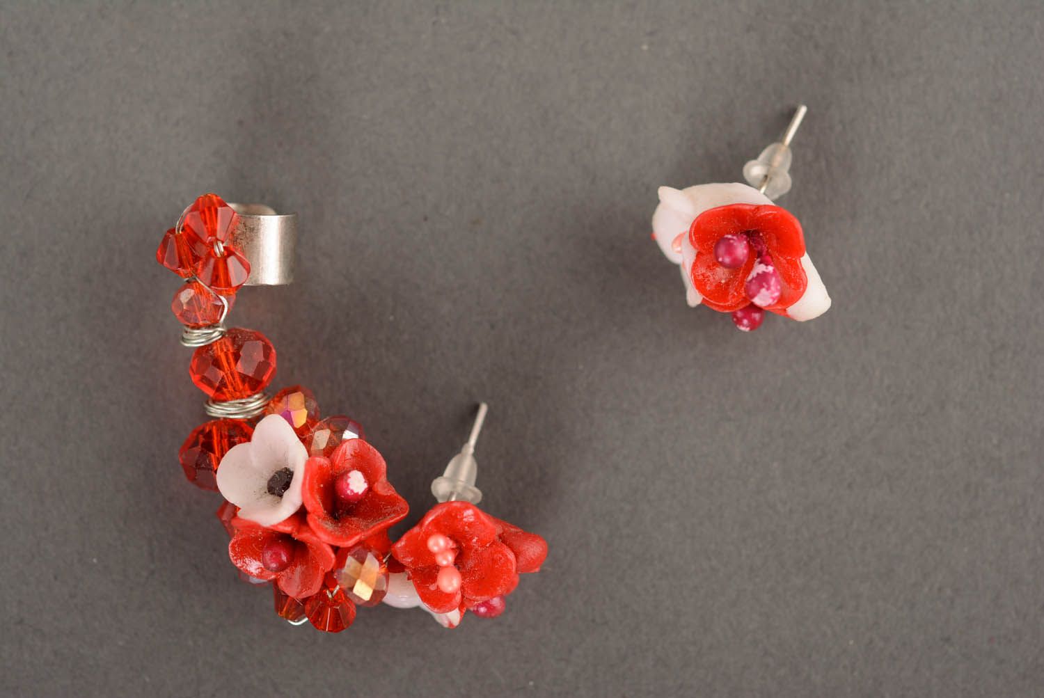 Polymer clay cuff earring Coral photo 2