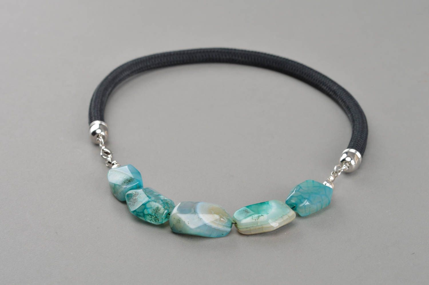 Handmade unusual necklace stylish blue accessory jewelry made of natural stones photo 3
